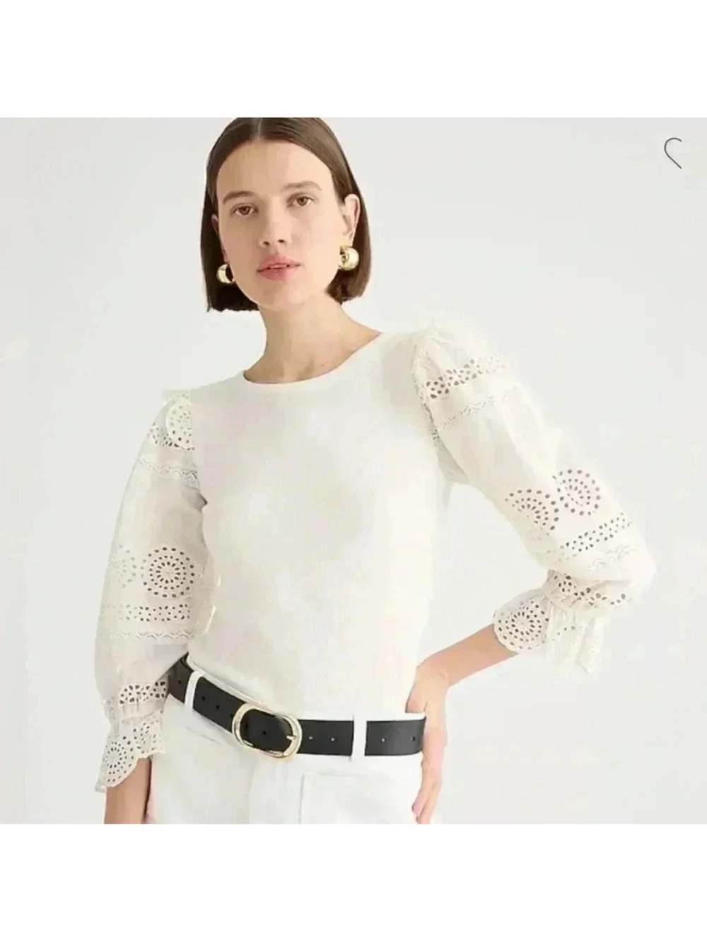 J. Crew Ruffle-trim eyelet top in vintage rib